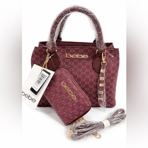 Bebe Maroon Satchel and Wallet Set